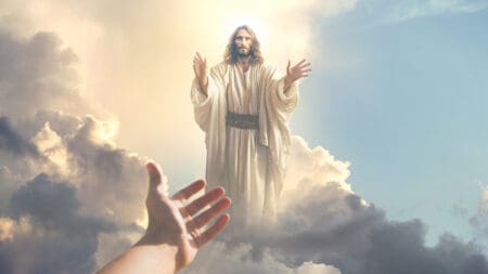 yesus seperti malaikat berada di awan-awan langit